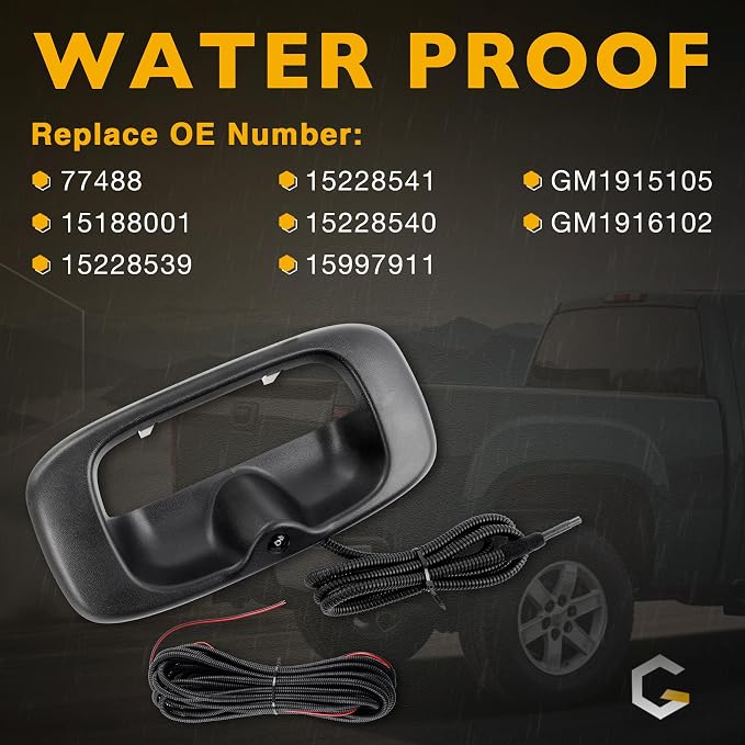 Gledewen Tailgate Handle with Backup Camera, Pickups Reverse Rear View Backup Camera, Compatible with 1999-2007 Chevy Silverado GMC Sierra 1500 2500 3500, Replaces#15997911 15228539