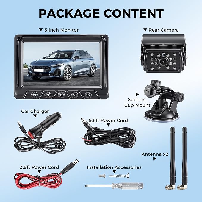 Wireless Backup Camera Solar for Truck: 5''Portable Magnetic Wide Rear View Camera- HD 1080P 5 Inch Split-Screen, Easy Install, IR Night Vision, IP69K Waterproof for Pickup Trailer Small RV Camper