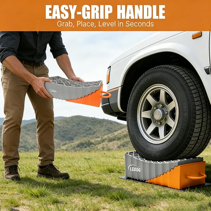 RV Leveling Blocks with Handles, 35000 LBS Load Capacity, Adjustable 0.5" to 4.7" Heavy Duty PP Camper Leveler for Travel Trailer, RV, Truck with Level & Carry Bag