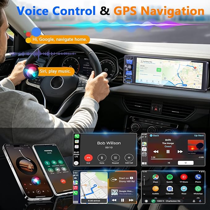 LSLYA Single Din Car Radio, Touchscreen Car Stereo for Wireless and Wired Apple Carplay,Android Auto, Radio para Carro with Mirror Link, Car Radio with Backup Camera GPS USB&Type-C FM/AM SWC EQ MIC