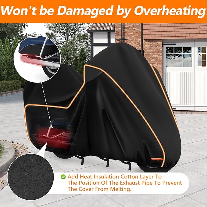 420D Motorcycle Cover for Harley Davidson Ultra Limited,Road Glide Limited,Gold Wing with Trunk Models Outdoor Bike Cover Windproof Heavy Duty Waterproof Protection Fits up to Motorcycles