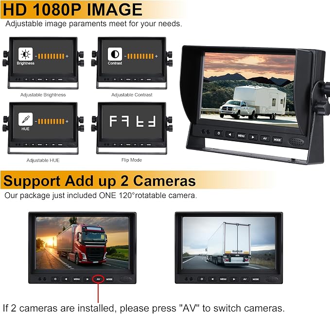 RV Backup Camera, HD 1080P Rear Cam Reverse Back up Camera System with 7 Inch Monitor for RV Truck Trailer Pickup SUV Camper Jeep Car