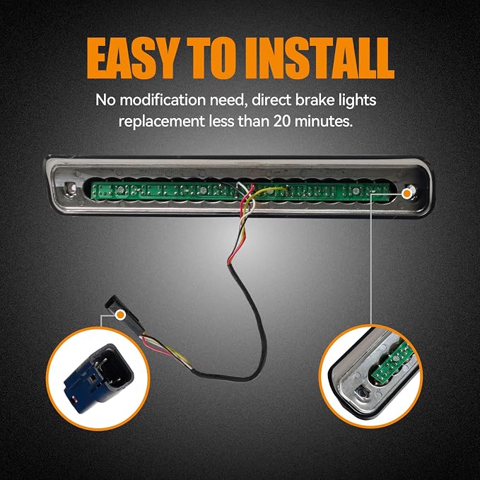 Third 3rd Brake Light LED for 1988-1999 Chevy/GMC C1500 C2500 K1500 K2500 Silverado Blazer, High Mount Rear Brake Lights Assembly Center Cab Cargo Lamp Stop Light