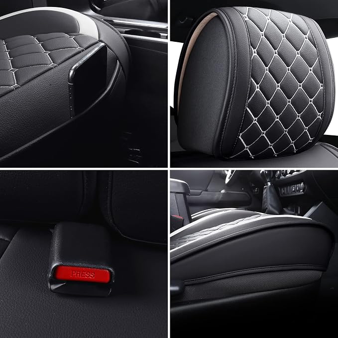 Tomatoman Tacoma Seat Covers Customized for 2005-2025 2026 Sport Extended SR V6 Overlanding, Waterproof Faux Leather Cushions(Full Set, Black-White)