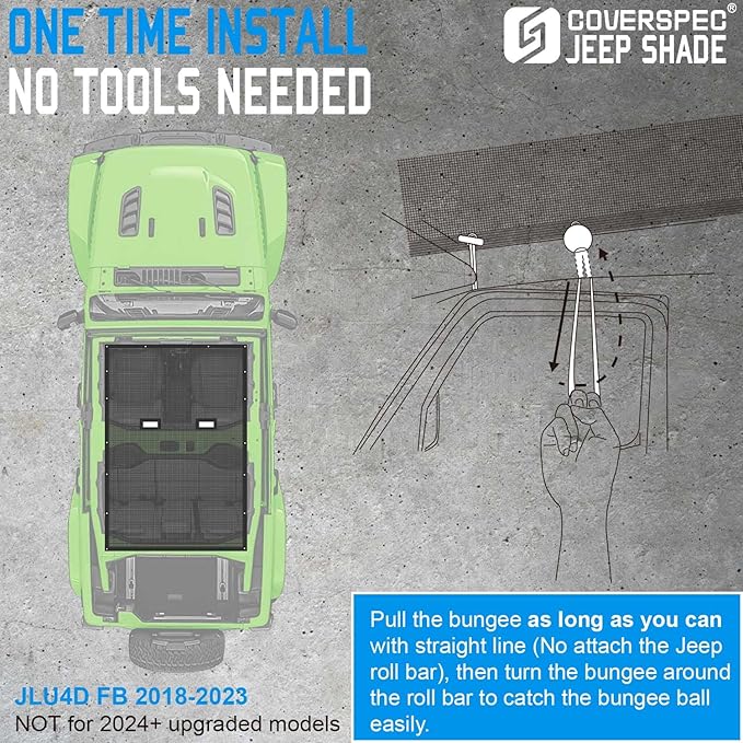 JL Top Sun Shade Roof Compatible with Jeep Wrangler 2 or 4 Door 2018 to 2023 Sunshade Sunroof Cover Blocks UV Wind Noise Black Mesh for Full Length