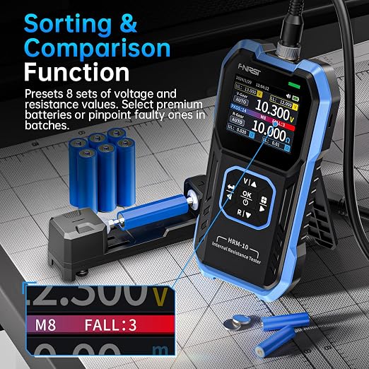 FNIRSI HRM-10 Voltage Internal Resistance Battery Tester, Milliohmmeter 100V 200Ω, Car Battery Tester, Battery Checker Tester for All Types of Batteries, AAA AA Battery, Household Battery Analyzer