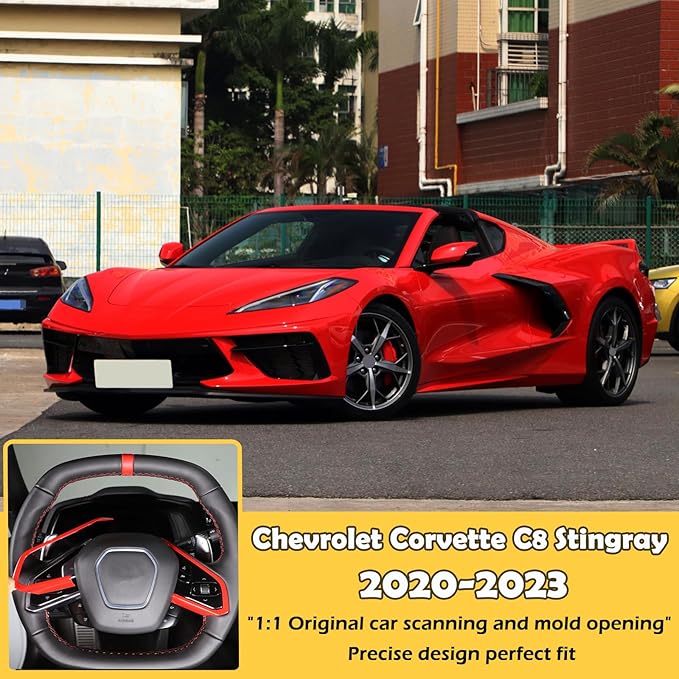 Steering Wheel Button Cover Compatible with Chevrolet Corvette C8 2020-2023, Steering Wheel Frame Trim, Car Steering Wheel Panel Protection Frame Molding Sticker (ABS-Sports red)
