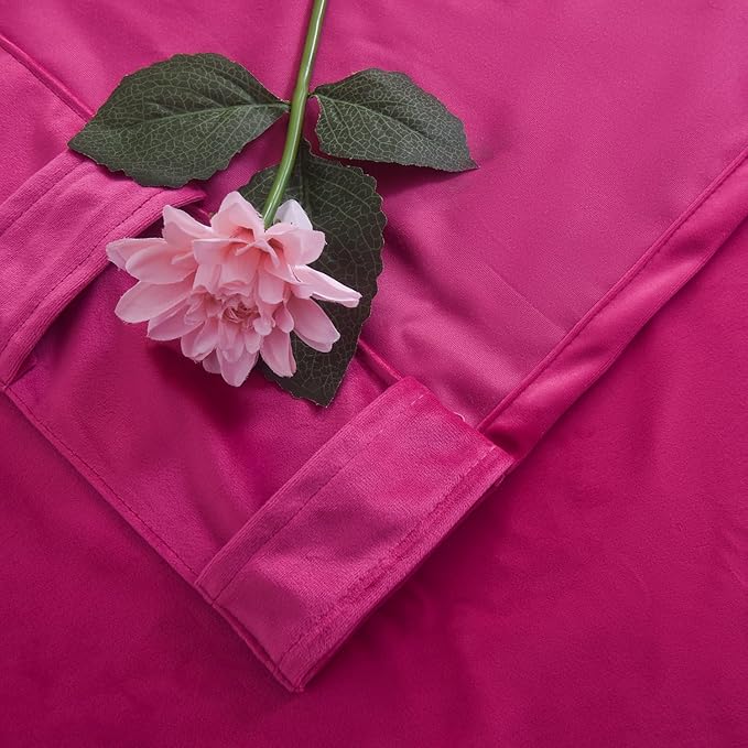 Roslynwood Luxury Soft Berry Velvet Curtains 90 inches Long Back Tab Thermal Insulated Blackout Window Drapes for Living Room/Bedroom/Dining Room, W52 x L90, 2 Panels