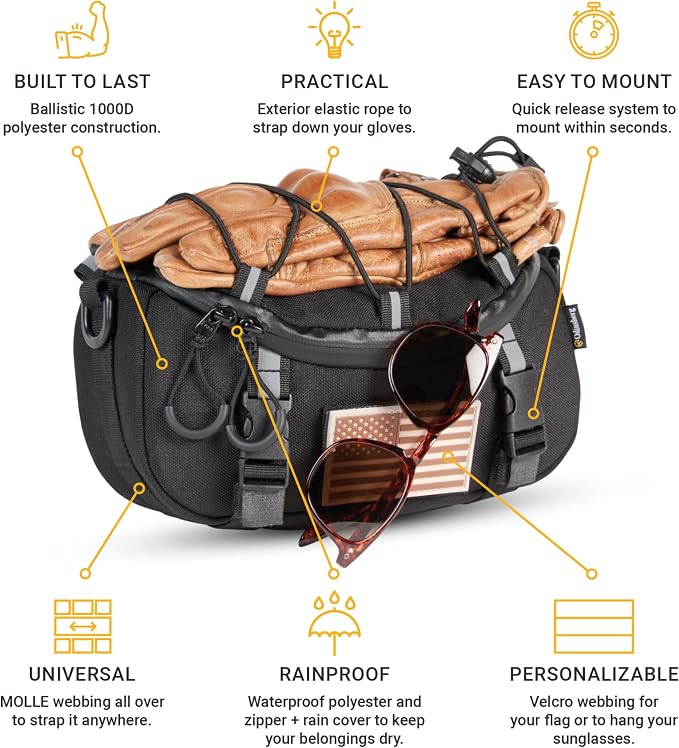 Odinsberg Multifunctional Bicycle & Motorcycle Handlebar Bag, 3L Water Resistant, Compatible with Most Handlebar Types, Black