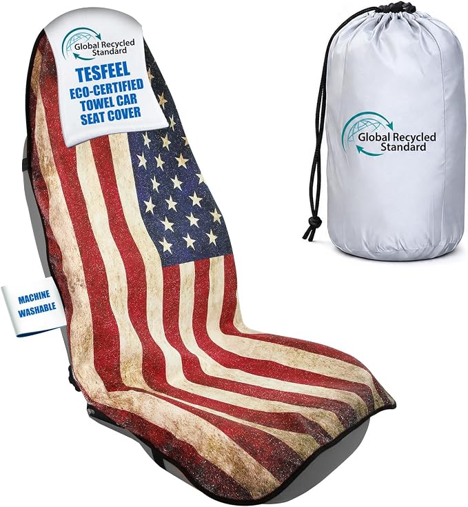 American Flag Car Seat Cover Towel, Waterproof Sweat Protector for Gym Post-Workout & Beach, Universal Fit for Sedans SUV Minivan, Machine Washable Non-Slip Bucket Seat Mat - 1 Pack