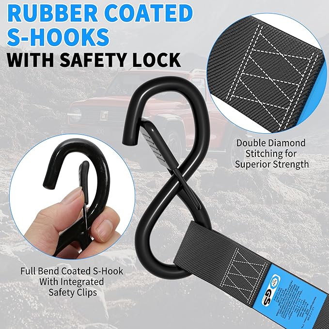 CARTMAN 2-Pack Retractable Ratchet Straps, 2” x 10’ 3000lbs Break Strength, Heavy Duty Tie Down Straps with Soft Loops, Ideal for Trucks, Trailers & Cargo