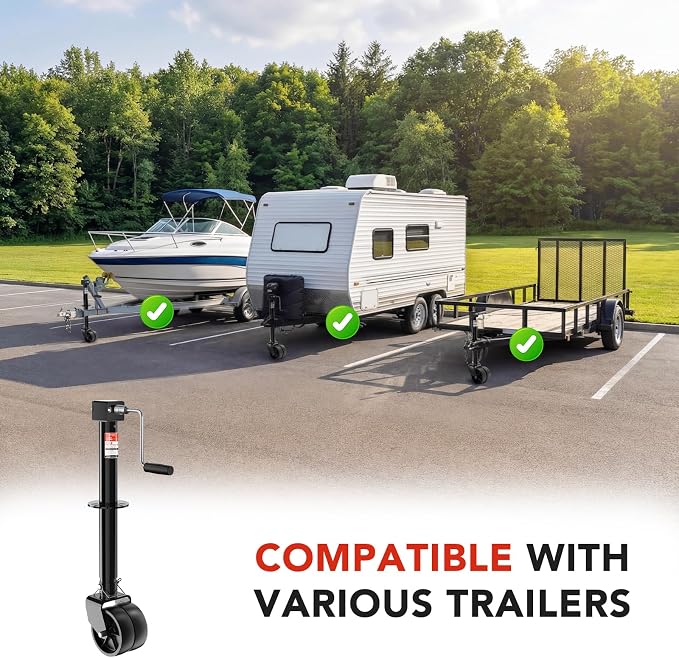 BYERN AUTO A-Frame Trailer Jack, 5000lbs Foot Plate & 2000 lbs Dual-Wheel, 20-24V Cordless Drill Compatible & Hand Crank, 14" Lift, Heavy Duty RV Tongue Jack for Trailer, Utility, Boat, Yacht