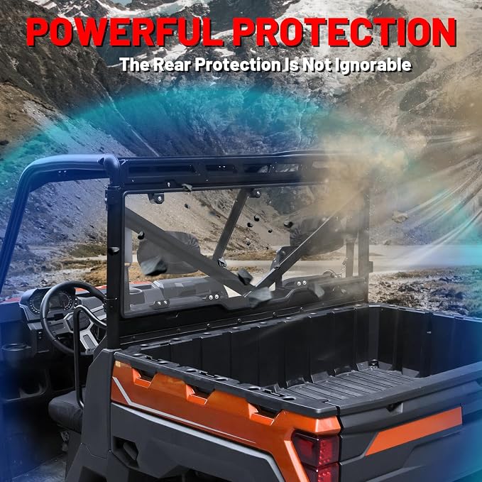 StarknightMT Tool-Less Quick Release Rear Windshield Compatible with 2017-2026 Polaris Ranger XP 1000 / Crew, 1000, 900, Clear PC Back Window with Weather Strip, Rattle-Free