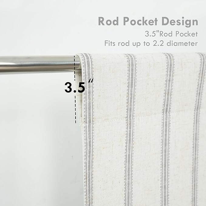 DriftAway Farmhouse Double Layer Linen Blackout Tie Up Curtains Thermal Insulated Vertical Striped Fully Lined Balloon Roman Shade Bathroom Window Adjustable Rod Pocket 31 Inch by 47 Inch Gray