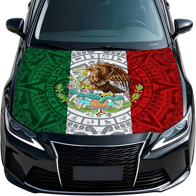 Mexico Flag Car Hood Cover, 4x5 Feet Car Bonnet Banner | Universal Fit, Elastic Polyester, Stretchable