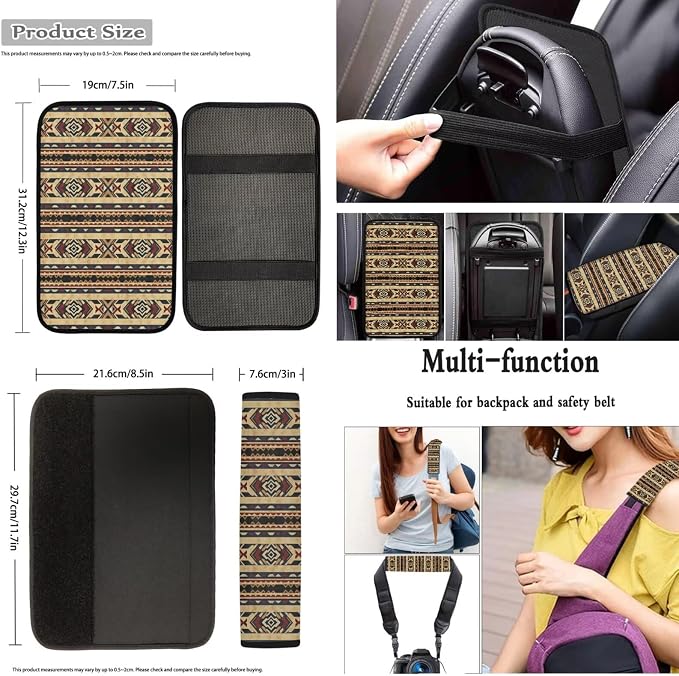 Dreaweet South Western Aztec Seat Covers for Trucks SUV Cars Full Set with Steering Wheel Cover,Center Console Cover,Car Coasters,Seatbelt Covers,Gear Shift Cover,Handbrake Cover,Set of 12