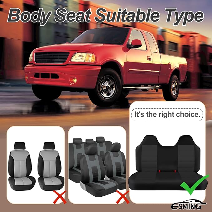 ESMING Front Bench Seat Cover with Molded Headrests Fit for Ford F-150 1999-2004, Thickened Waterproof Oxford Cloth, Solid Bench Seat Protector, Easy to Clean