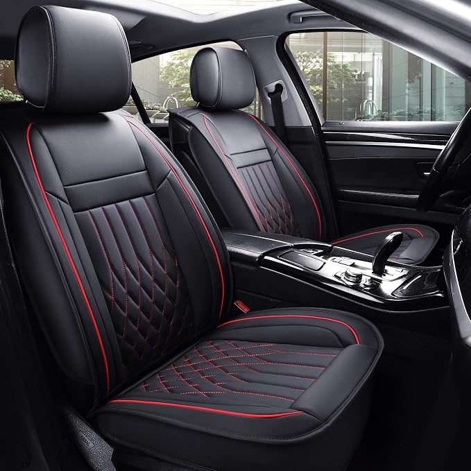 Aierxuan Front Car Seat Covers Universal Fit for Honda Civic Accord Crv, Toyota Camry Prius Rav4 Corolla, Kia, Lexus, Nissan, Mazda, Jeep Cherokee and Most Cars, with Waterproof Leather(Black and Red)