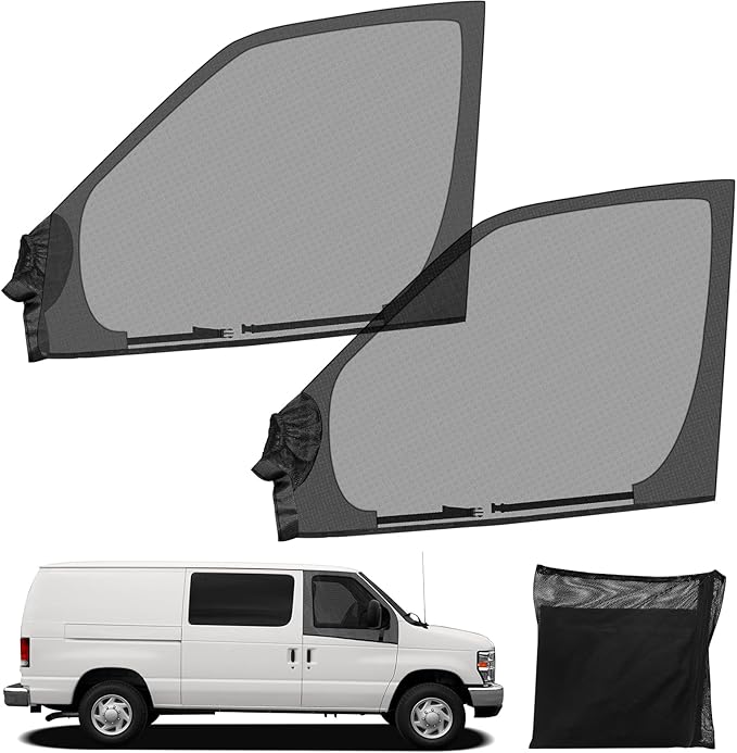 Magnetic Window Screens Customized for 2003-2026 Ford E-Series E-150 E-250 E-350 E450/Econoline/Club Wagon, Front Door Bug Mesh (Pair), Keeps Bugs Out Magnetic Bug Mesh, Easy to Install
