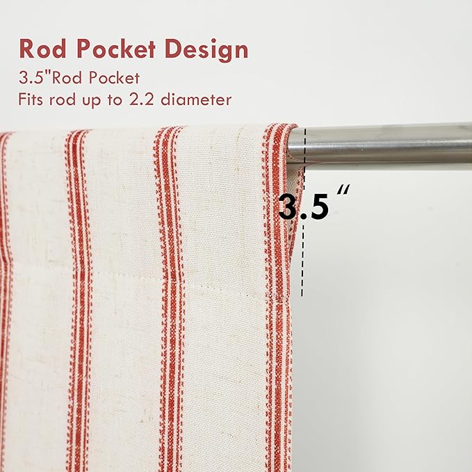 DriftAway Farmhouse Double Layer Linen Blackout Tie Up Curtains Thermal Insulated Vertical Striped Fully Lined Balloon Roman Shade Bathroom Window Adjustable Rod Pocket 45 Inch by 63 Inch Red