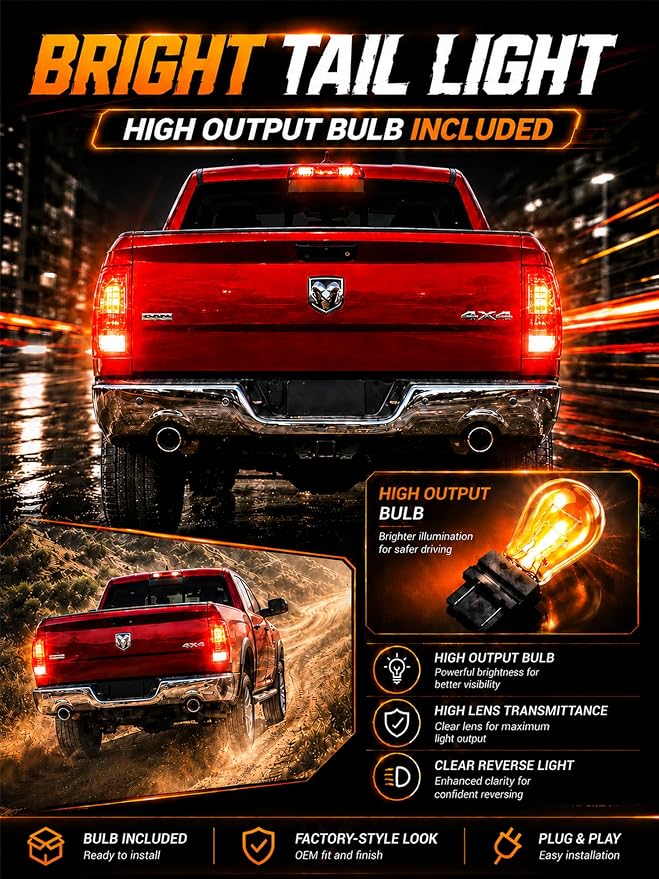 Tail Lights Fit Dodge Ram 1500 2500 3500 2009 2010 2011 2012 2013 2014 2015 2016 2017 2018 Rear Brake Back Up Cover Taillights Lens Assembly Left Driver Right Passenger Side (Lamp Included)