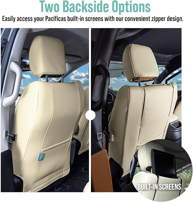 FH Group Custom Fit Car Seat Covers Specifically Made for Chrysler Pacifica 2021-2025 Front - Front Set (with DVD No Armrest), Faux Leather, Solid Beige