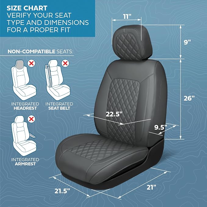 MotorBox Prestige Edition Napa Leather Seat Covers Full Set – Gray Car Seat Covers Front Seats and Back Car Seat Protector, Waterproof and Universal Fit for Most Small to Medium Autos, Trucks & SUVs