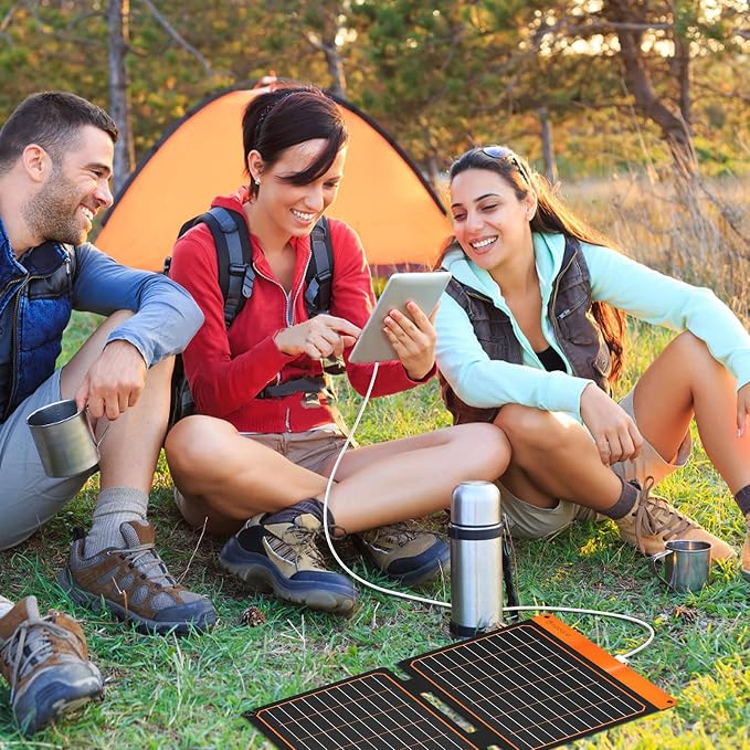 20W Small Solar Panel Charger 5V USB-A USB-C Foldable Portable Lightweight ETFE Power Emergency Panel IP67 Waterproof Hiking Camping Backpacking for Phones Tablets Power Bank