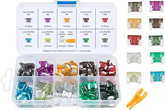 NEIKO 50506A Low Profile Mini Car Fuses Assortment Set, 140pc, Fast Acting, Auto Fuses Kit, Micro Sizes, 2A, 3A, 5A, 7.5A, 10A, 15A, 20A, 25A, 30A, & 35 Amp, Marine Boat, RV, Car Fuse Kit, Fuse Puller