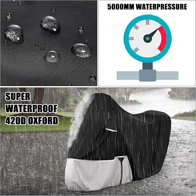 Waterproof Motorcycle Cover Replace for Piaggio Vespa GTV GTS GT125/200/250/300 Super with Trunk Model, 420D Oxford Cloth Motorcycle Cover for Snow Rain Dust Protection
