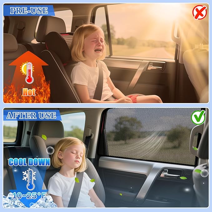 ZATOOTO Car Window Shades Toyota RAV4 2019-2024 for Rear Window | 2-Pack Baby & Pet Sun Shades | Blocks 99% UV & Heat | Breathable Mesh Privacy Screen | Bug-Free Design for Camping & Travel