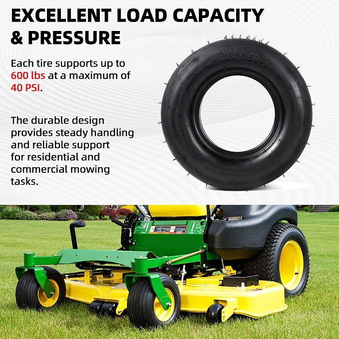AR-PRO (2-Pack) 13x6.50-6 Tubeless Lawn Mower Tires - 4 Ply Replacement Tires for Riding Lawn Mowers, Garden Tractors, Yard Trailers & Utility Carts-Straight Rib Tread, 600 LBS Load Capacity