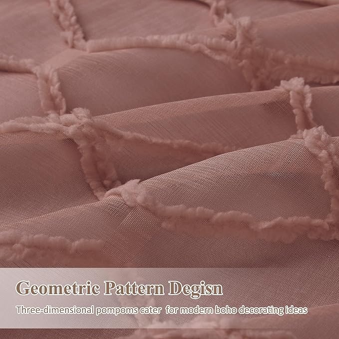 Extra Long Canyon Rose Sheer Curtains 108 Inch Length for Living Room 2 Panels Back Tab Pocket Boho Farmhouse 9ft Drapes Light Filtering Embroiderd Textured Rustic Floor to Ceiling Curtain 52x108