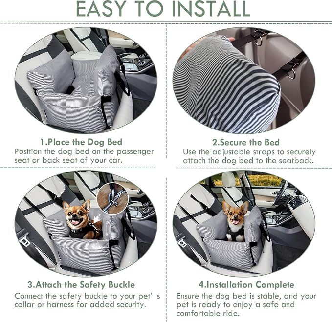 Dog Car Seats for Small Dogs, Small Dog Bed Under 15 lbs, Puppy Car Seat for Travel, Elevated Pet Seat with Safety Belt, Non-Slip Base, and Storage Pockets (Navy)