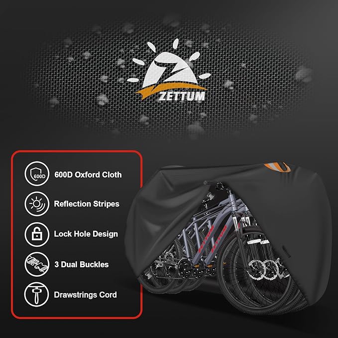 Zettum Bike Cover for 3 Bikes - Outdoor Bike Covers for Stationary 3 Bikes Heavy Duty & Waterproof, 600D Bicycle Covers for 3 eBike, Mountain Bike, Road Bike, Hybrid Bike, Beach Cruiser Bike Storage