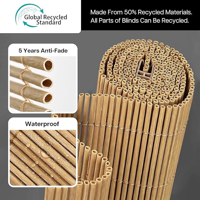 LazBlinds Cordless Roller Shades for Outdoor, Exterior Light Filtering Roll up Shades, Hanging Sunscreen for Patio, Balcony Indoor/Outdoor Porch, 32'' W x 48'' H, Natural
