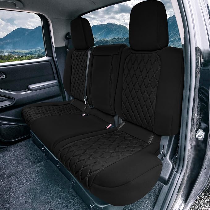 FH Group Custom Fit Car Seat Covers Specifically Made for 2022-2026 Nissan Frontier, Rear Set Black Ultraflex Neoprene Waterproof Automotive Seat Covers for Pickup Truck, Nissan Accessories