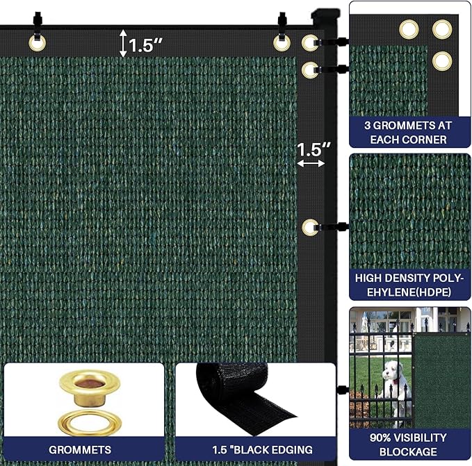 Windscreen4less Privacy Fence Screen Heavy Duty Windscreen Fencing Mesh Fabric Shade Net Cover with Brass Grommtes for Outdoor Wall Garden Yard Pool Deck, 8'x59' Green