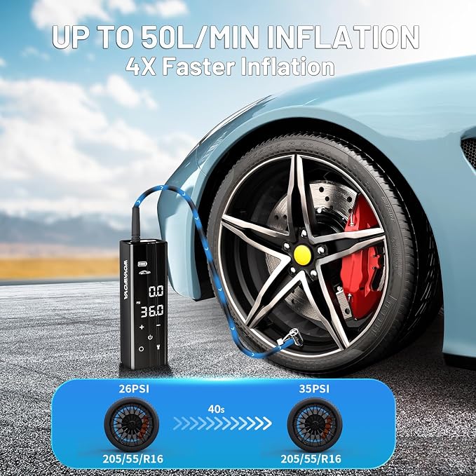 Tire lnflator Portable Air Compressor, 150PSI Cordless & 4X Faster Inflation, 12000 mAh Air Pump, 7.4" Touch Full Screen, Tire Pump with Tire Gauge Pressure for Car/Motorcycle/Bike, Dual-Use Type
