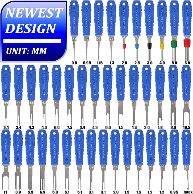 Terminal Removal Tool Kit - 41pcs Electrical Pin Removal Tools Automotive Depinning Tool Kit with Blow-Molded Case for Most Connector, Blue