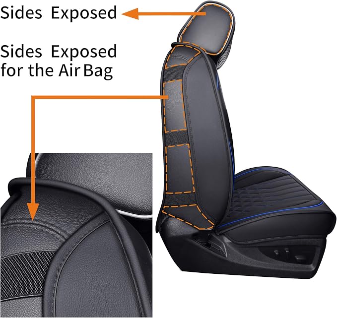 Aierxuan 2Pcs Front Chevy Silverado GMC Sierra Car Seat Covers, Custom Fit 2007-2026 1500 2500 HD 3500 HD Crew, Double, Extended Cab or Pickup Truck, with Waterproof Faux Leather (Black and Blue)