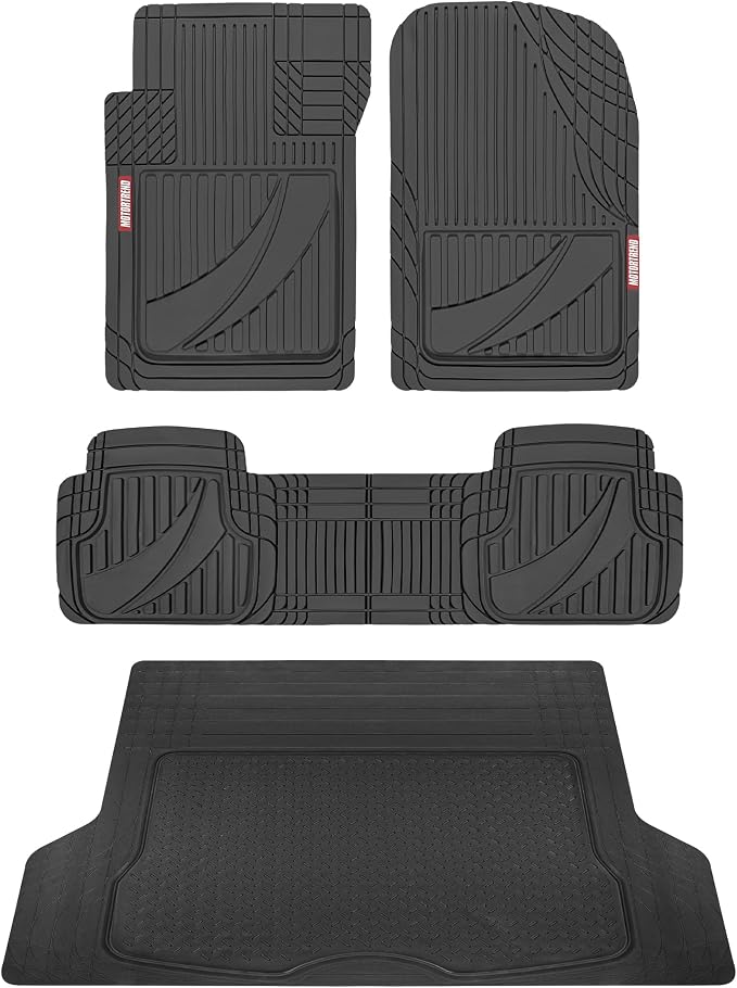 Motor Trend FlexTough™ Heavy Duty Rubber Black Car Floor Mats All Weather & Jumbo SUV Cargo Liner Full Set - Universal Trim to Fit Automotive Floor Mats & Trunk Mats for Cars Interior Accessories