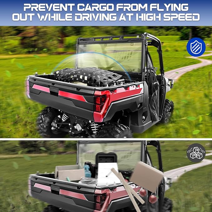 StarknightMT Cargo Net with Adjustable Straps Compatible with Truck Pickup UTV Polaris Ranger General Can-am Defender Commander Kawasaki Mule CFmoto UForce 45.7 * 27.2 inch