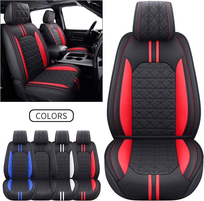 YIERTAI Seat Covers for Dodge RAM Custom Fit 2009-2025 2026 1500/2500/3500HD Big Long Horn Rebel Laramie Tradesman Crew Double Cab Quad Cab Truck Seat Protectors(2 PCS Front only/Black-Red)