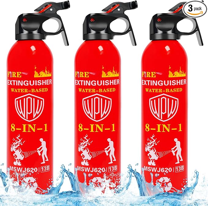 Large Upgraded 8-in-1 Fire Extinguisher for Home (3 Pack 21oz Each) with Wall Mount Portable Fire Extinguisher For Vehicle Car Boat Kitchen Emergency Supplies, Water-Based Solution For A, B, C, K Fire