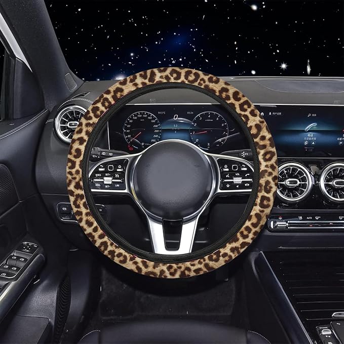 24 Pcs Leopard Print Car Accessories,Including License Plate Frame,Rearview Mirror Decoration,Etc,Suitable for Sedan,SUV and Other,Cute Car Interior Set for Women (Brown)