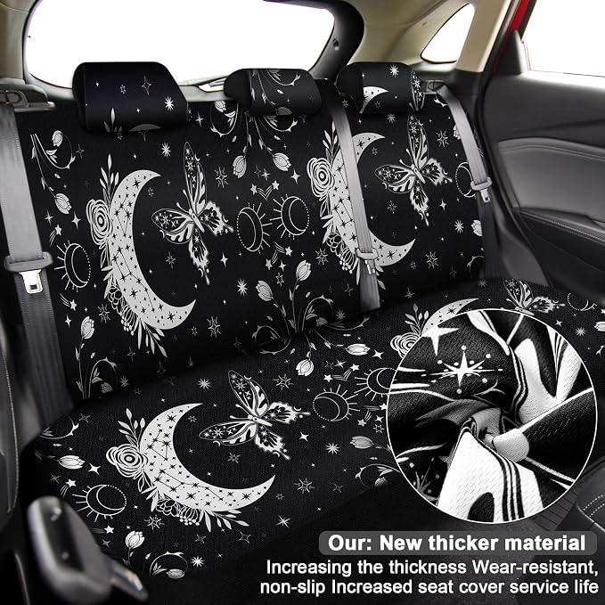 15 Pcs Full Car Seat Covers Set Car Accessories Seat Covers Steering Wheel Cover Belt Pads Armrest Pad Cup Holders Keychains for Most Truck SUV(Moon)