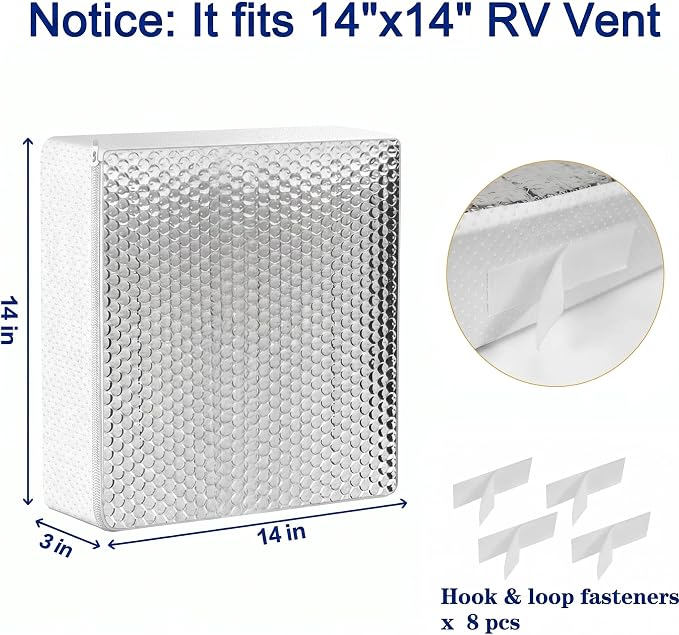 2 Pack RV Vent Insulator and Skylight Cover 14″x14″x3″ with UV Protection Layer Reduce Heat Transfer & Increase A/C Efficiency RV Accessories for Vent Inside Camper Trailer