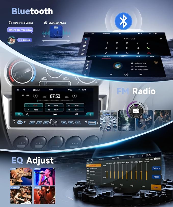 Single Din Car Stereo, 6.86" Touch Screen Car Radio with Wireless & Wired CarPlay Android Auto, Bluetooth FM USB EQ Mirror Link Steering Wheel Control + 12LED Backup Camera