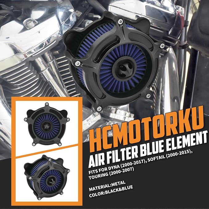 Air Cleaner Filter Aluminum Fit for Harley Touring Road King Street Glide Softail Sportster Dyna (Black Housing Blue Element, B For Touring 00-07,Softail 00-15,Dyna 00-17)